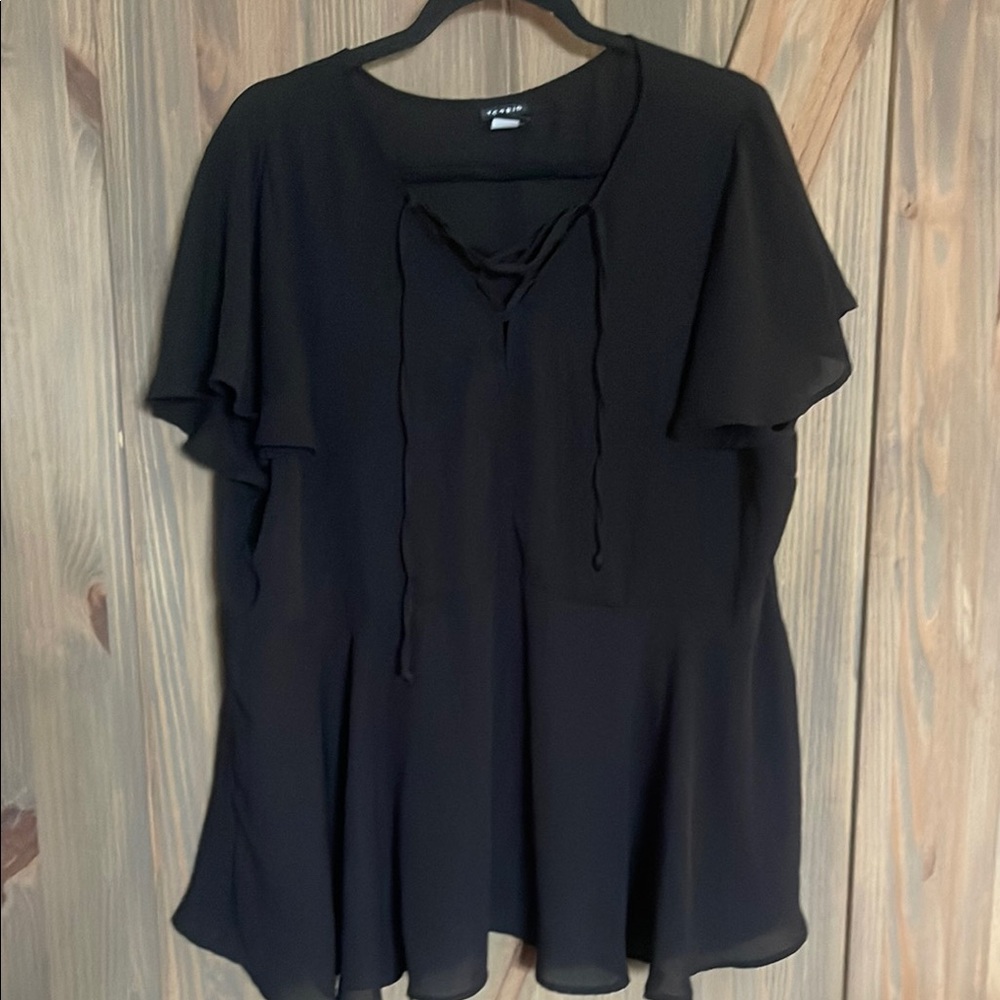 Black Flutter Sleeve sheer Blouse